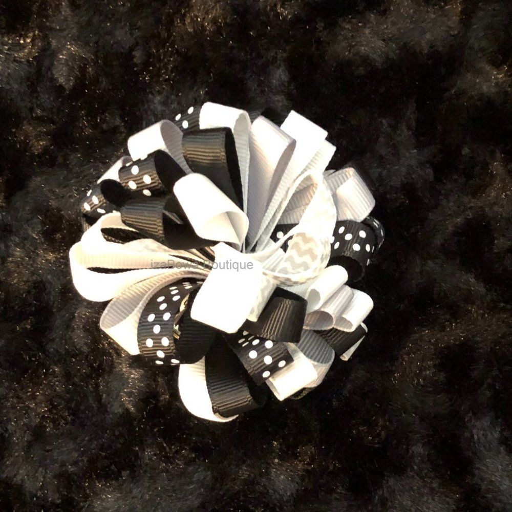 Black, White & Grey  3 1/2" Loopy Bow   4B2825  Handmade NWT Boutique